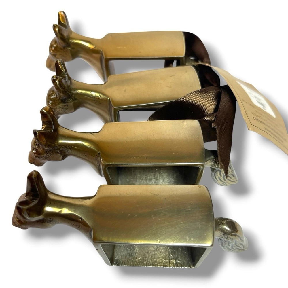 New Boxwoods Set of 4 Brass Tone Horse Napkin Rings Equestrian Table Decor - Picture 3 of 8